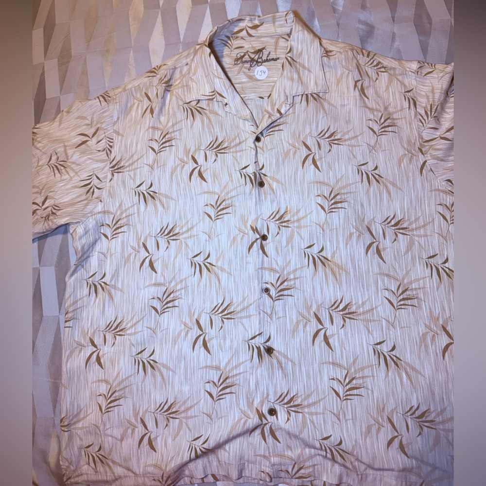 Tommy Bahama Cream and Brown Leaf Shirt